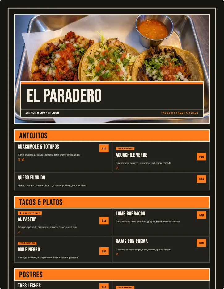 Curbside menu template with food photography