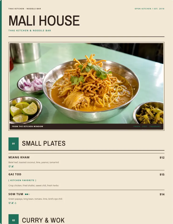 Soi menu template with food photography