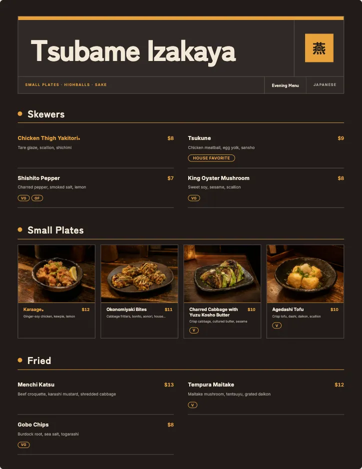 Yokocho menu template with food photography